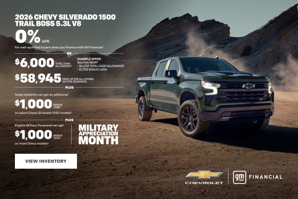 2026 Chevy Silverado 1500 Trail Boss 5.3L V8. 0% APR For well-qualified buyers when you finance w...